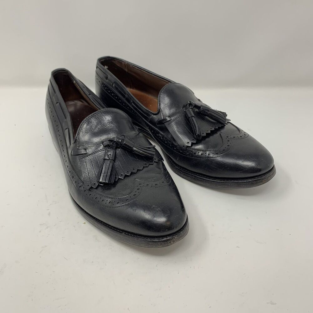 Allen Edmonds Mens Shoes Slip On Loafers with Tassel Black Leather Size 7 D